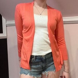 y2k coral eyelet cardigan 3/4 sleeves small